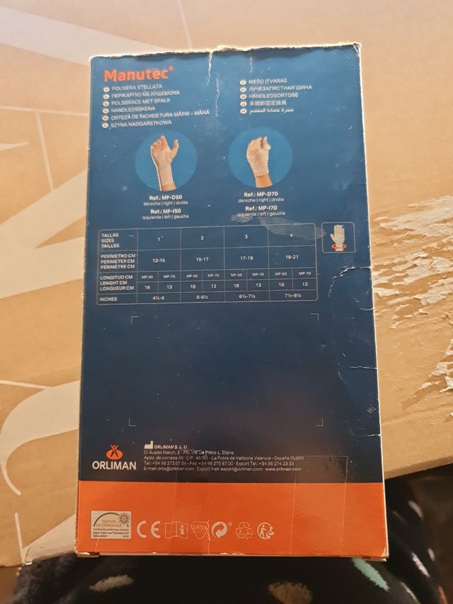 Pulseira direita, tala palmar curta