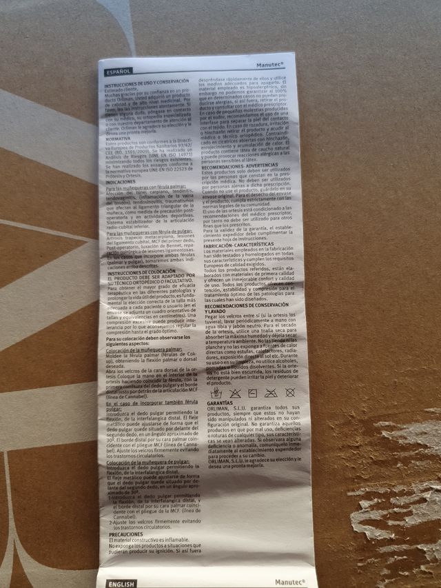 Pulseira direita, tala palmar curta