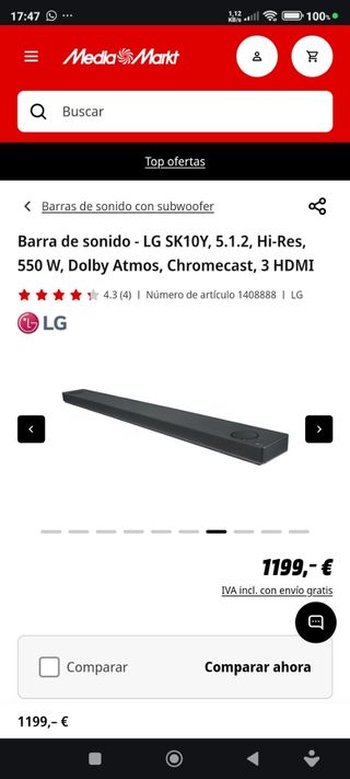 BARRA SONIDO LG SK10Y 550W