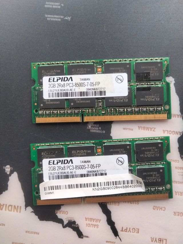 2 x memoria portatil ELPIDA 2GB 2RX8 PC3-8500s