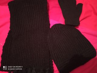 conjunto gorro, guantes y bufanda negro unisex nue