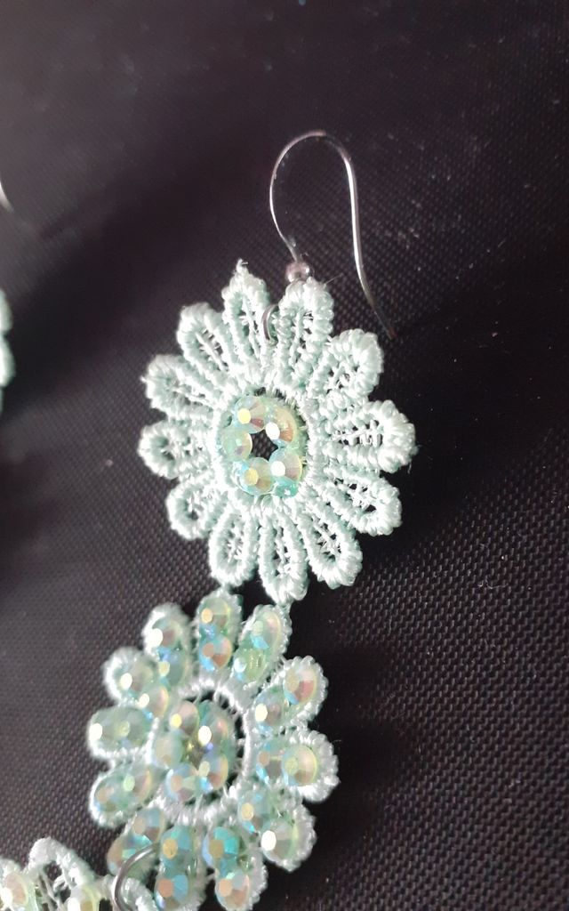 orecchini verde acqua con brillantini, pendenti