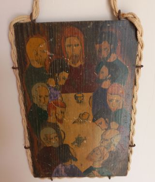Retablo madera cromado última cena. Muy antiguo
