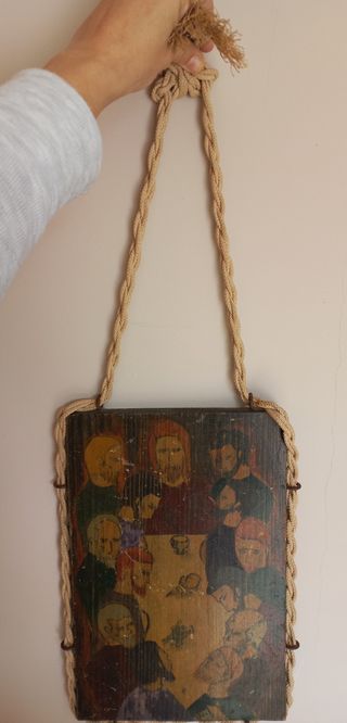 Retablo madera cromado última cena. Muy antiguo