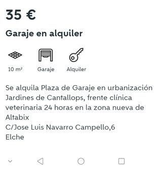 Garaje en alquiler Elche zona nueva Altabix