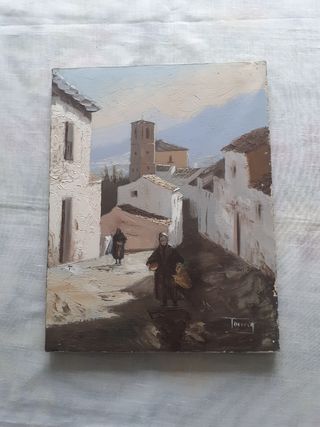 Óleo sobre lienzo escena de pueblo 