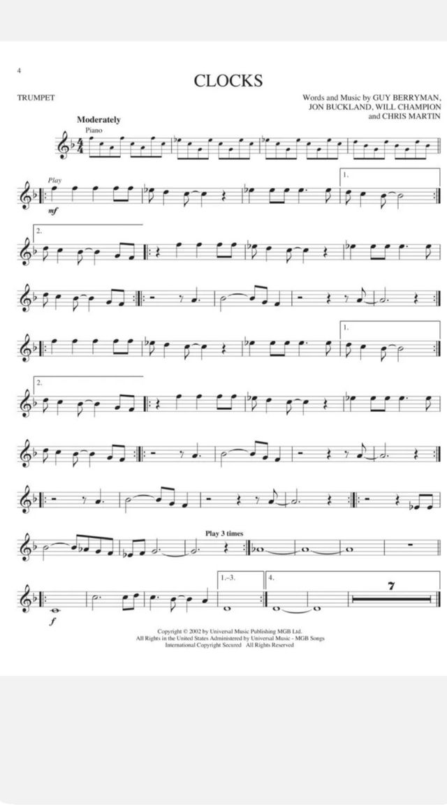 Play along Trompeta "COLDPLAY"