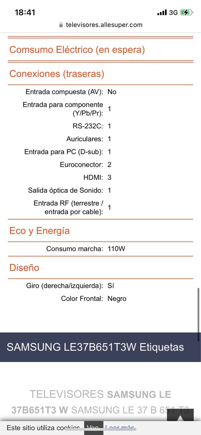 Televisión Samsung "37" pulgadas.
