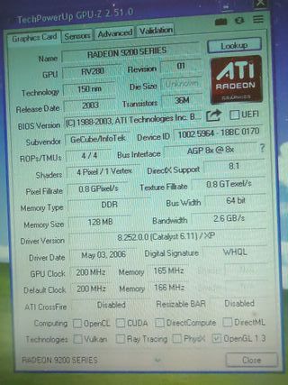 Tarjeta Gráfica ATI RADEON 9200 L/SE 128MB DDR