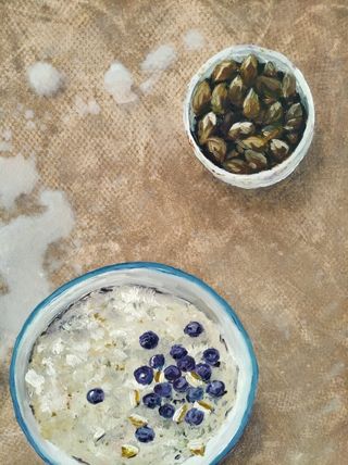 Cuadro óleo Desayuno con cereales y arándanos