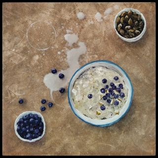 Cuadro óleo Desayuno con cereales y arándanos