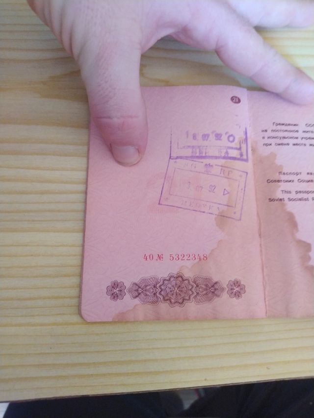 Pasaporte auténtico Unión Soviética