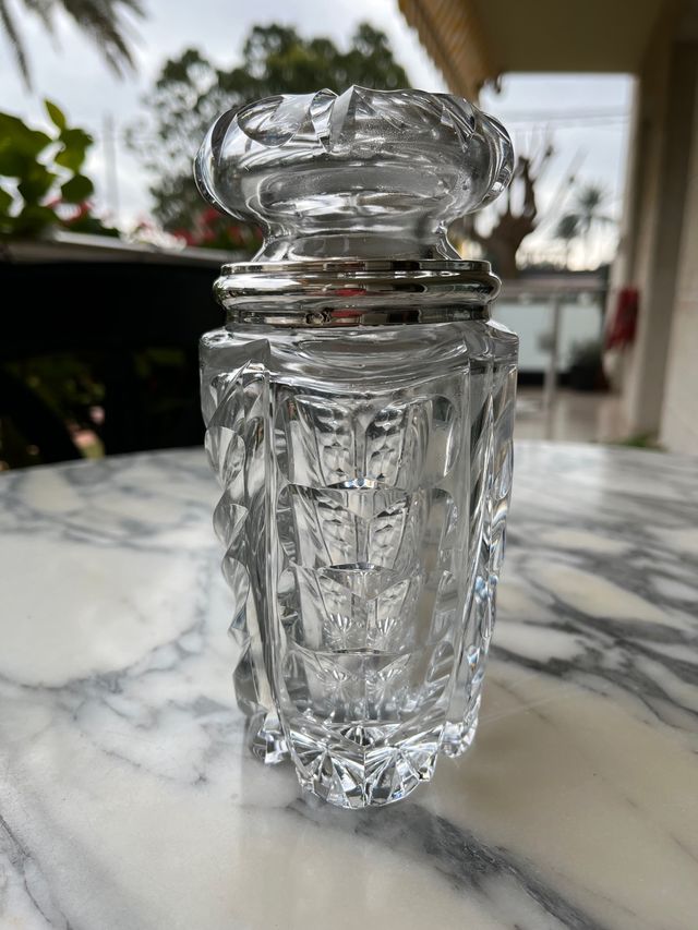 Tarro cristal tallado con plata