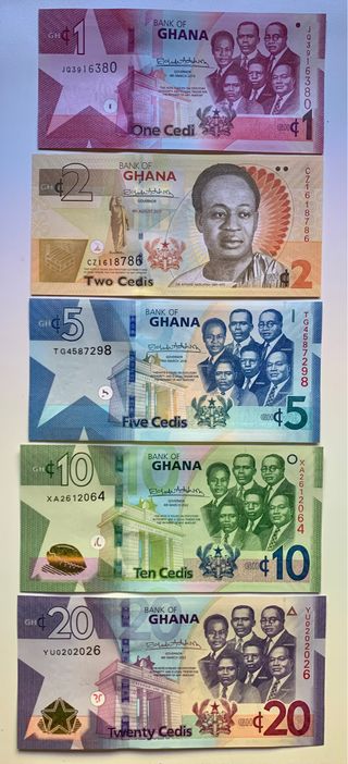 Lote x5 Billetes GHANA Diferentes.  SC 