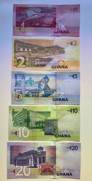 Lote x5 Billetes GHANA Diferentes.  SC 