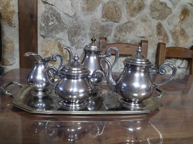 Juego de café de alpaca antiguo