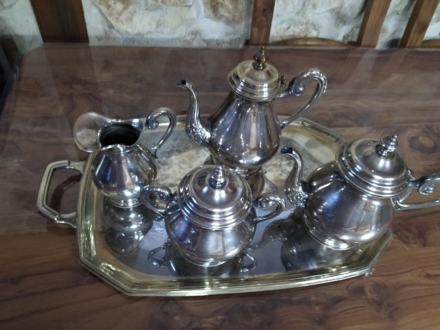 Juego de café de alpaca antiguo