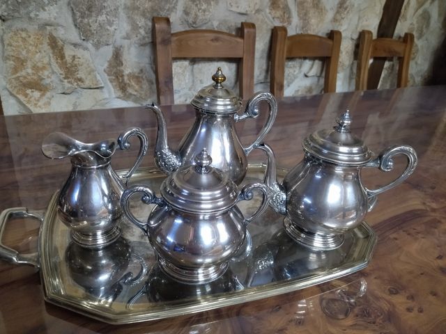 Juego de café de alpaca antiguo