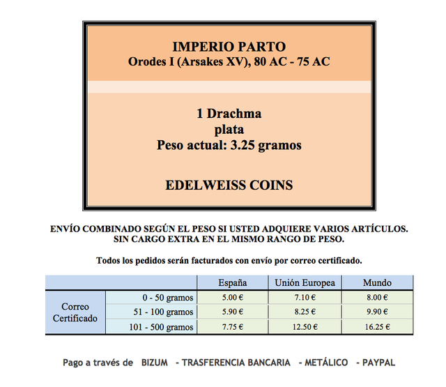 IMPERIO PARTO - 1 drachma de plata de Orodes I