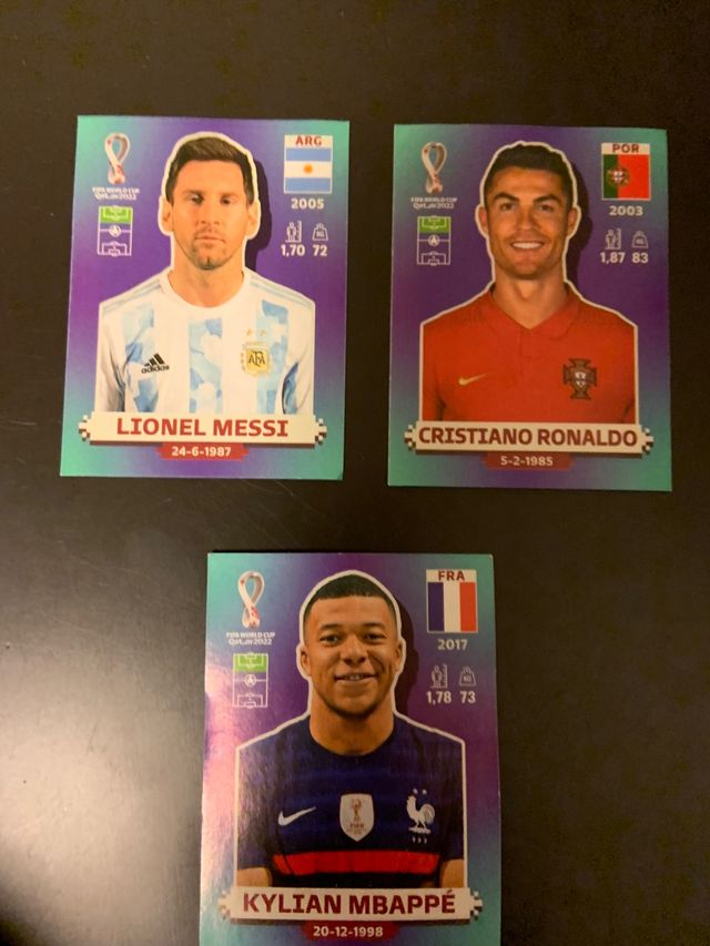 Cromos Qatar. Messi, Cristiano y Mbappe