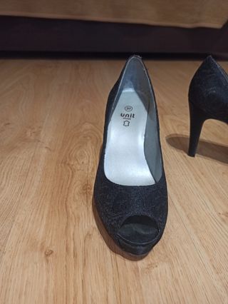 Zapatos Peep Toe Negros Plataforma T. 37