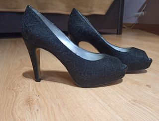 Zapatos Peep Toe Negros Plataforma T. 37