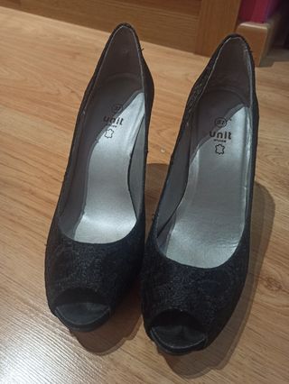 Zapatos Peep Toe Negros Plataforma T. 37