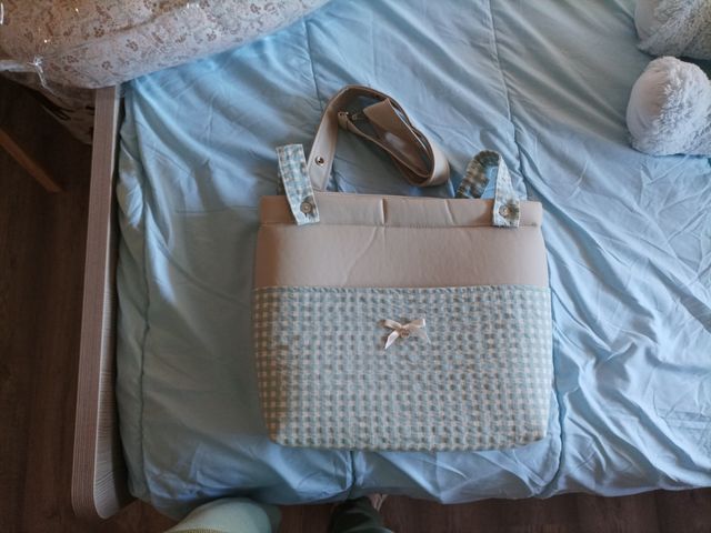 borsa trolley beige e verde Vichy