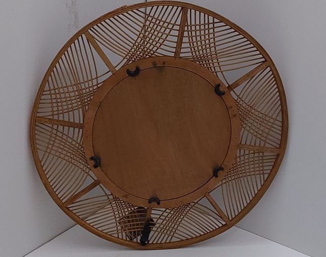 Espejo cilindrico con marco de fibras naturales