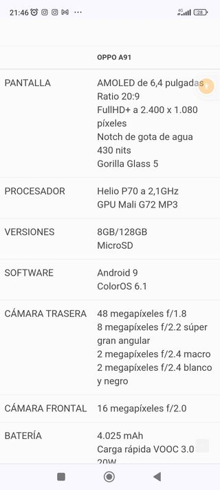 cellulare OPPO A91 8 giga