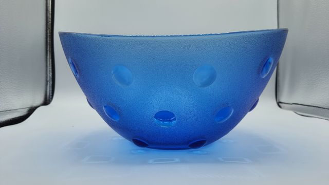 Fruttiera nuova vetro blu Borgonovo. 25 cm. Italy 