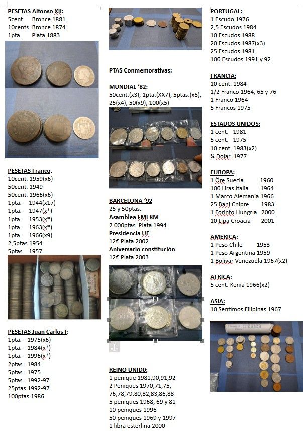 Pesetas y otras monedas
