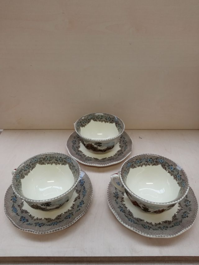 Conjunto de 3 xícaras e pratos La Cartuja el Viejo Molino