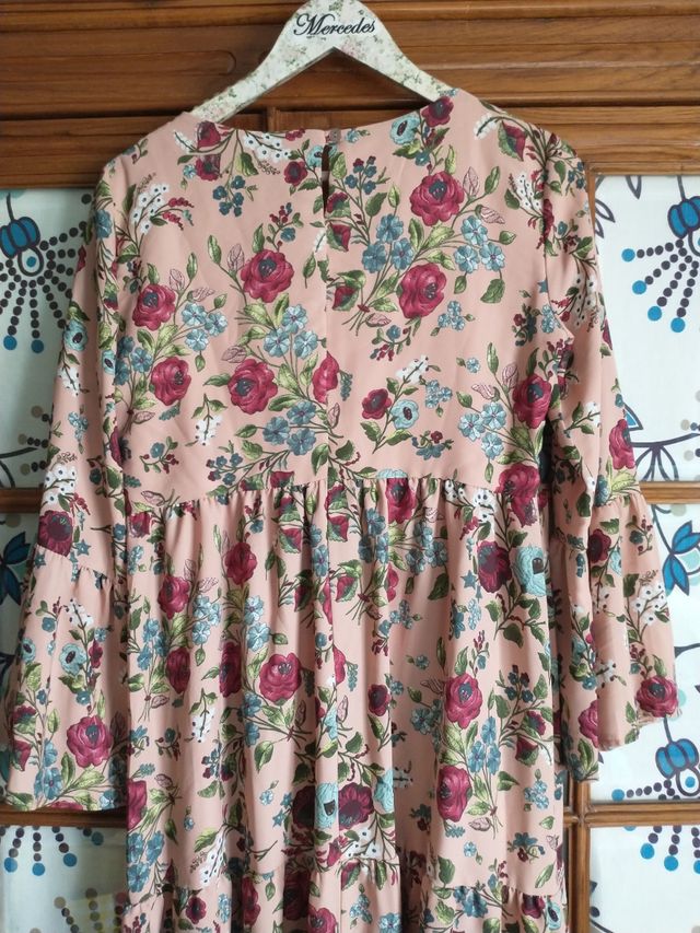 Vestido midi flores K2, boho, T. M, ¡no se arruga!