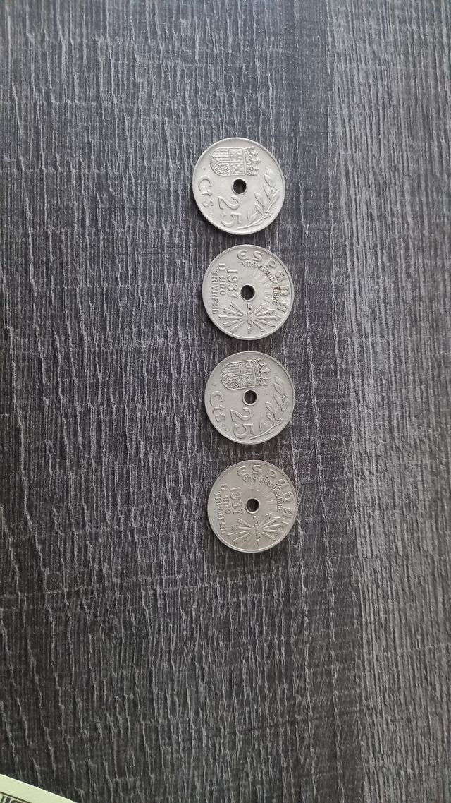 monedas 25 céntimos 1937.  cuatro monedas a 10 eur