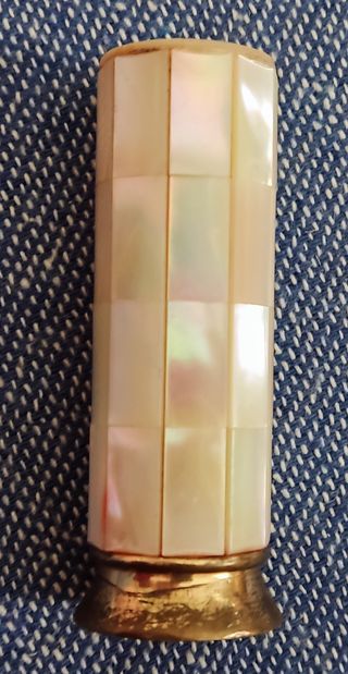Funda para lápiz labial, madre perla, metal dorado