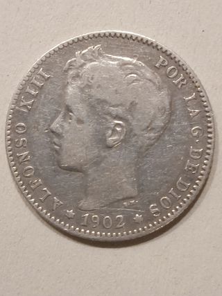 moneda de 1 peseta de plata de 1902 1/ - y 0 / -  