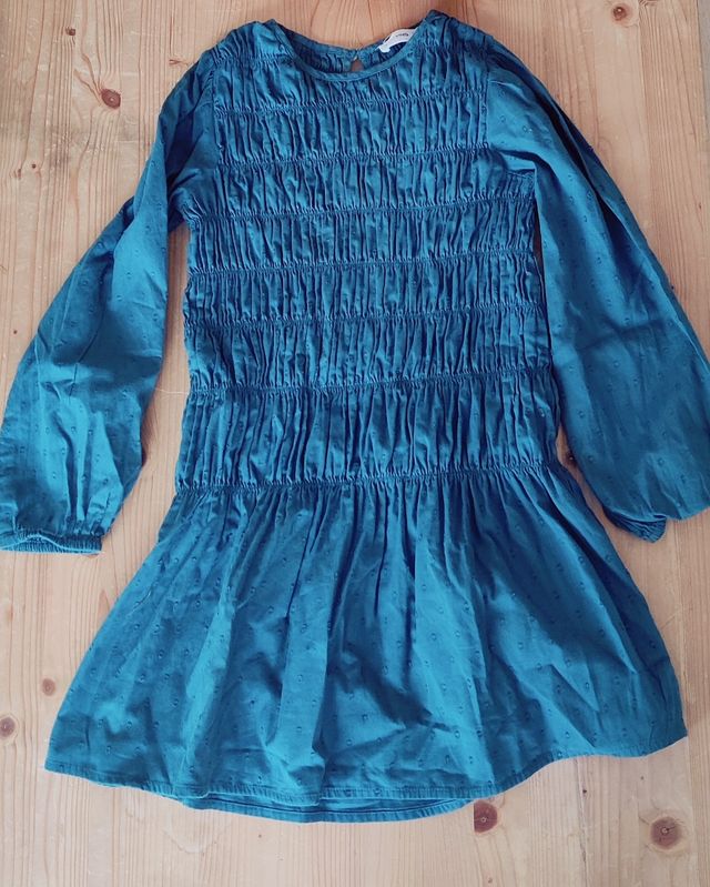 Vestido azul Mango con manga plumetti