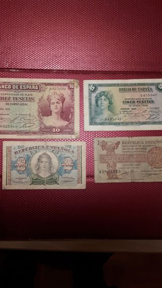 BILLETES de 10,5,2 y 1 peseta