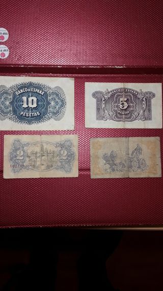 BILLETES de 10,5,2 y 1 peseta