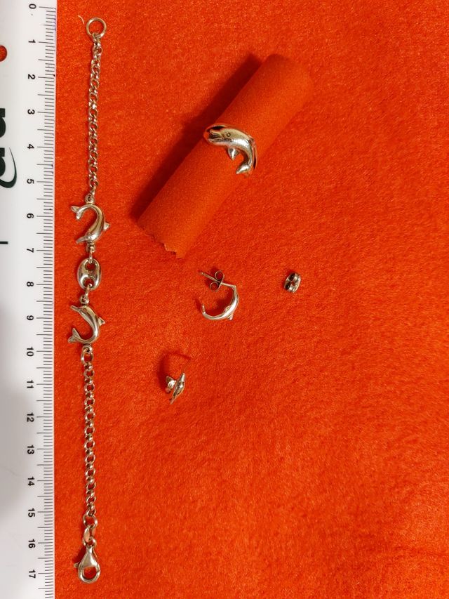 Pulsera, anillo y pendientes plata 925