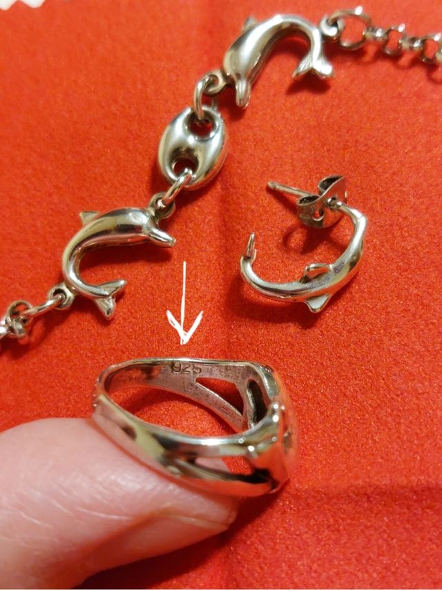 Pulsera, anillo y pendientes plata 925
