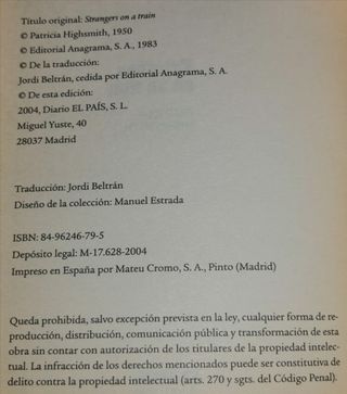 Libro Extraños en un tren (Patricia Highsmith)