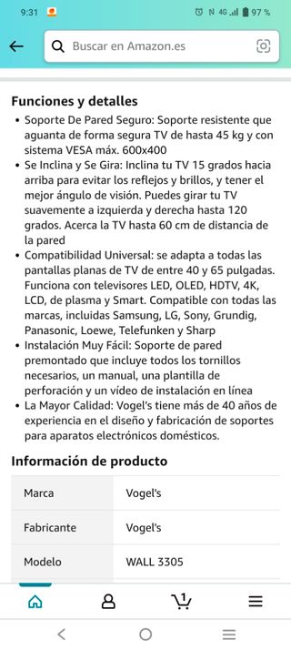 soporte TV pared 40"-100"