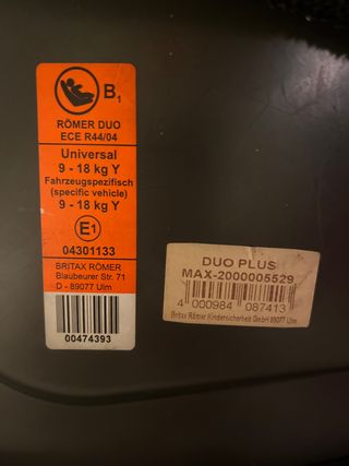 Silla Romer Duo Plus 9-18 kg. Grupo 1