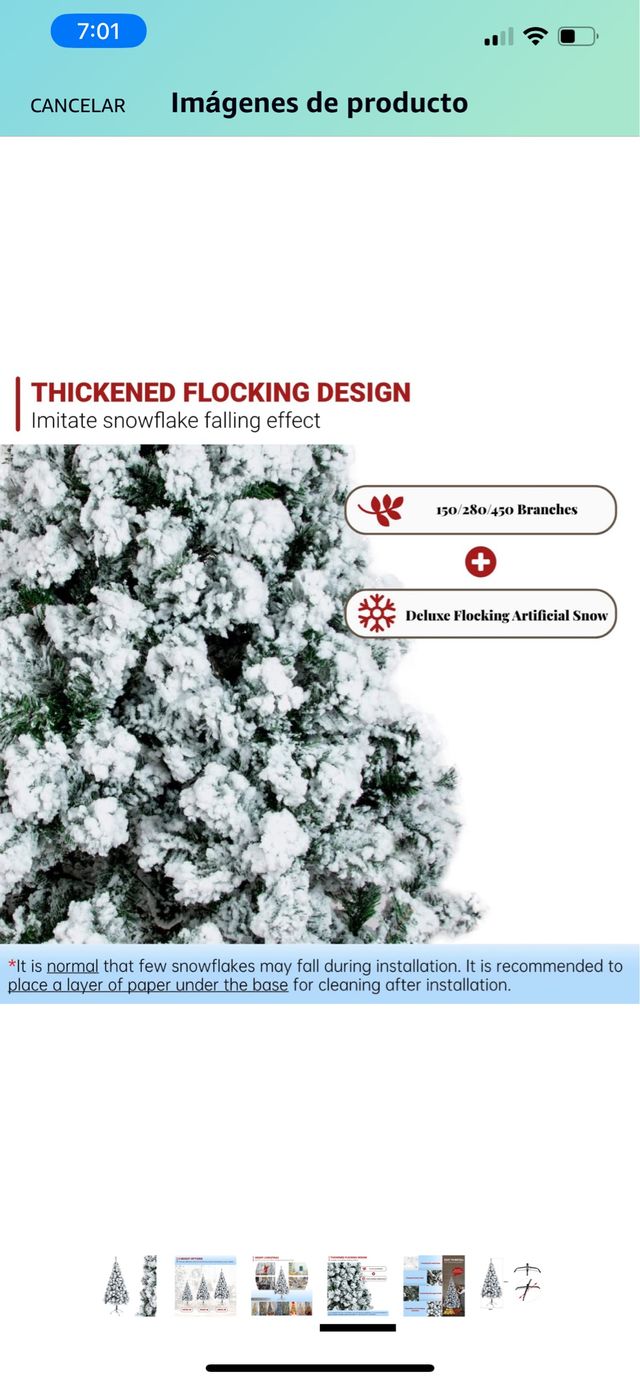 Árbol de navidad copos de nieve artificial nevado