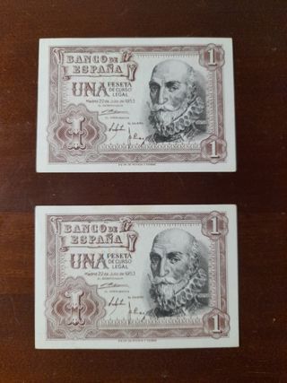Pareja correlativa de 1 peseta del año 1953