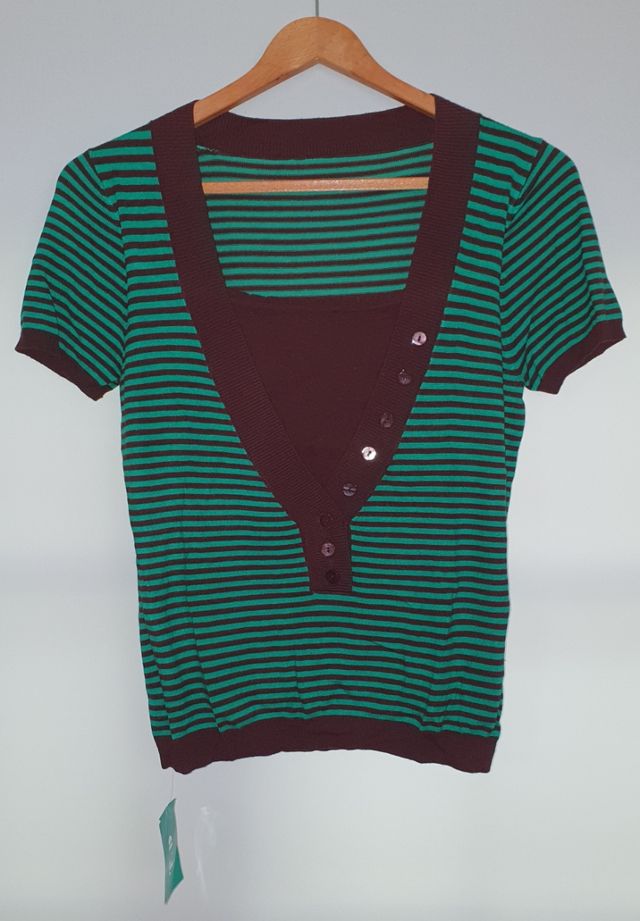 Jersey pico punto talla P marrón y verde corta