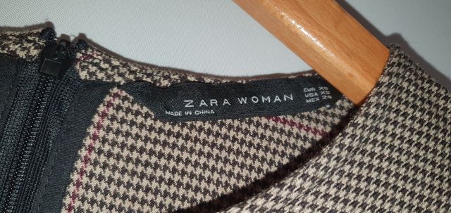 Zara Blusa manga 3/4 cuadritos y pelo talla XS