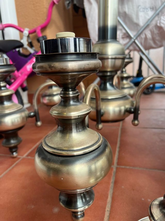 Lámpara de Bronce y focos de cristal vintage